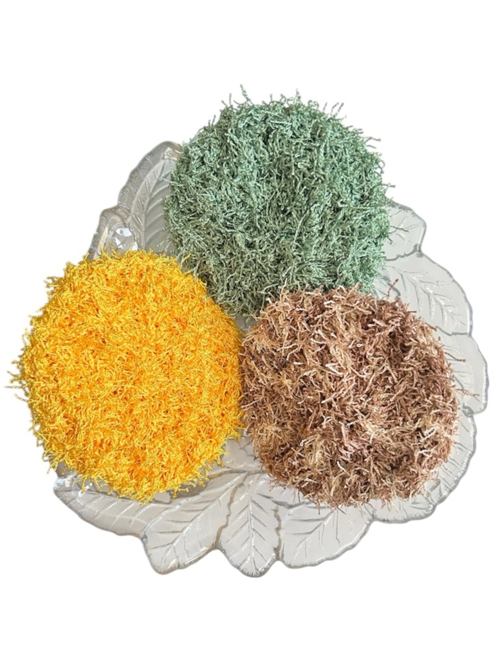 Hand Crafted Kitchen Dish Scrubbing Pads Crochet Colorful 3 Reusable Polyester
